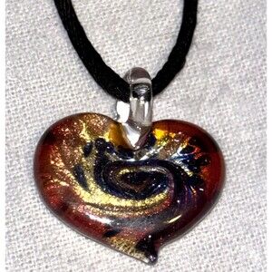 Vintage Heart Pendant Murano Art Glass Estate Jewelry